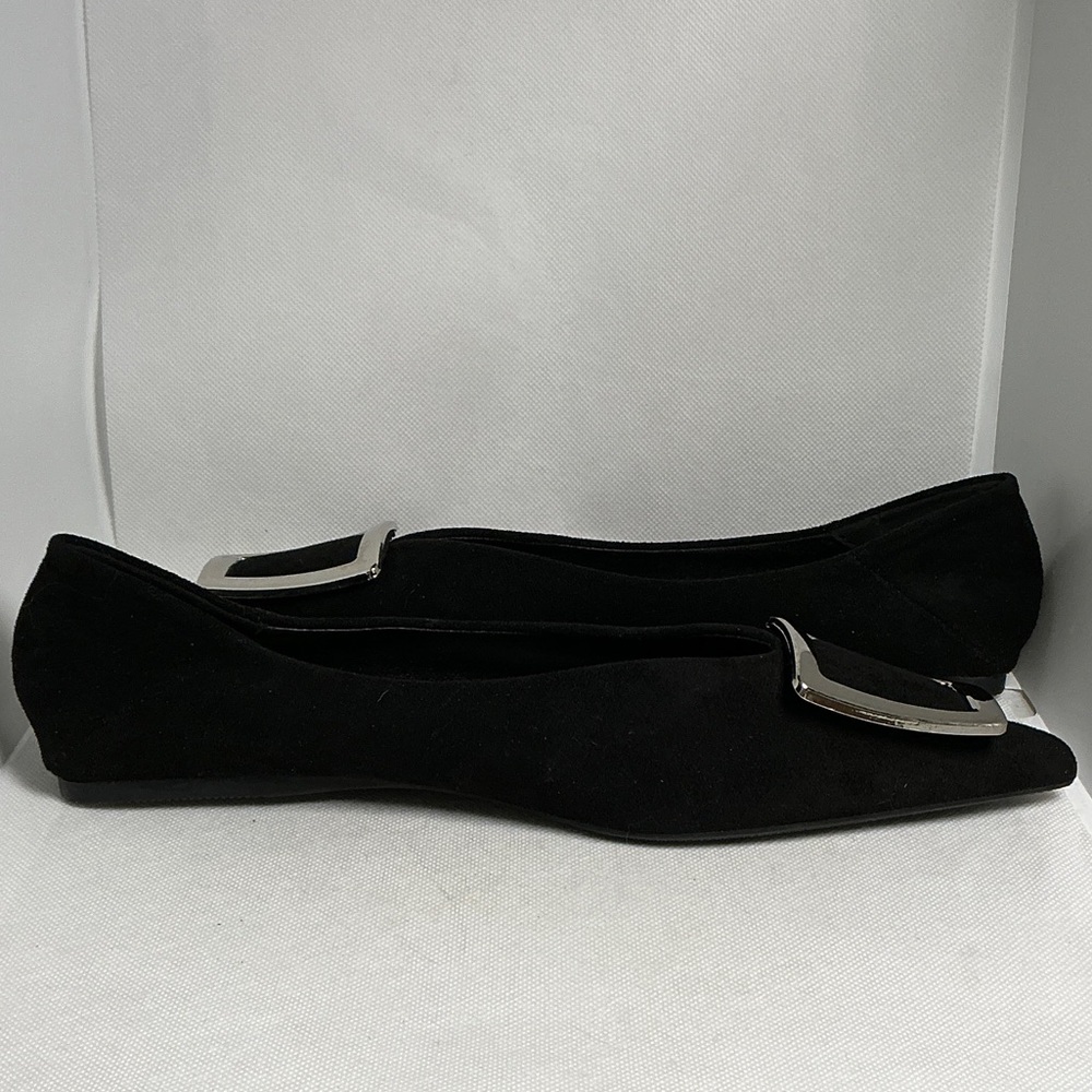 Seven Big Trees Black Suede Pointed Toe Flats Silver Buckle Size 9 - Picture 5 of 11